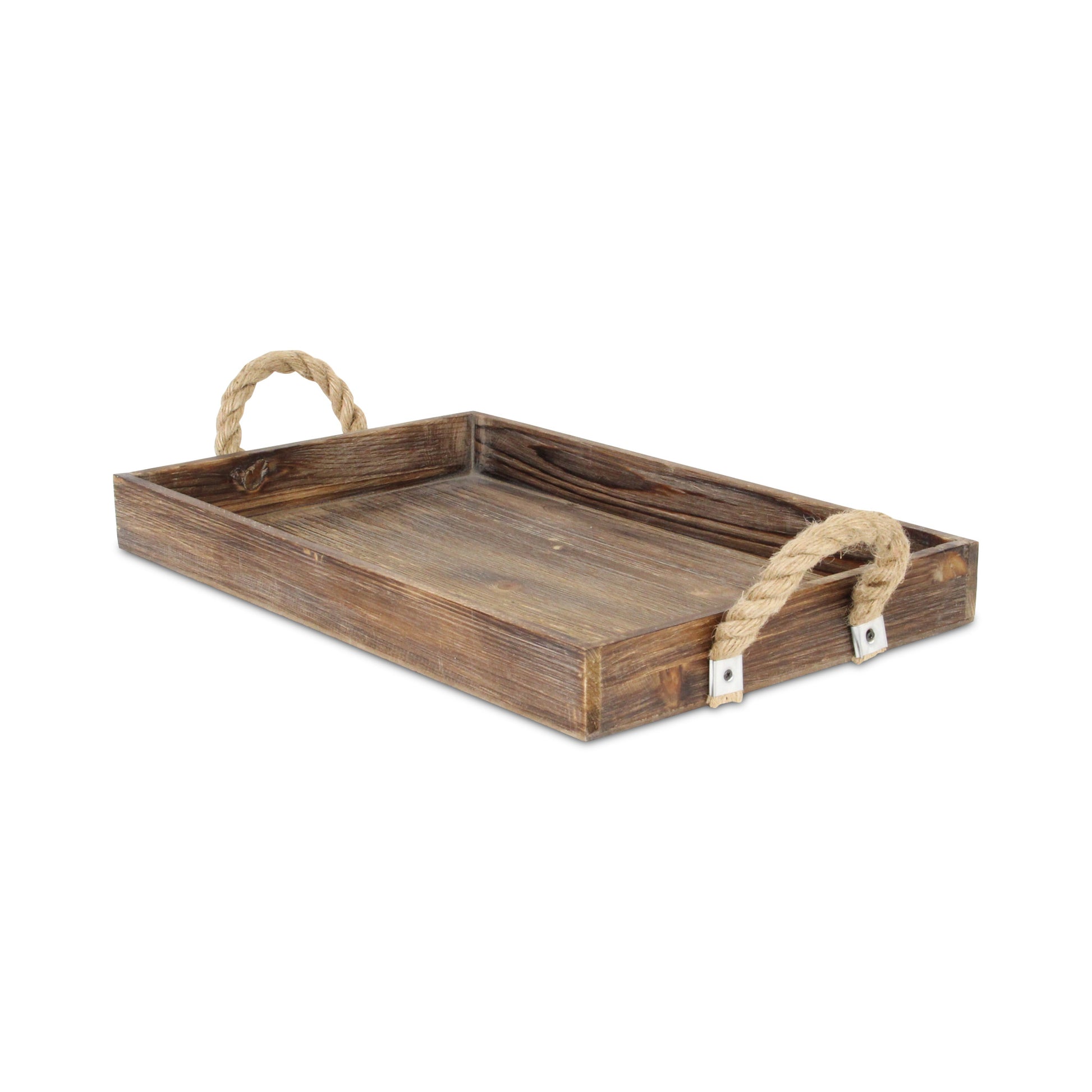 Dark Brown Wooden Tray With Rope Handles By Homeroots | Trays | Modishstore - 2