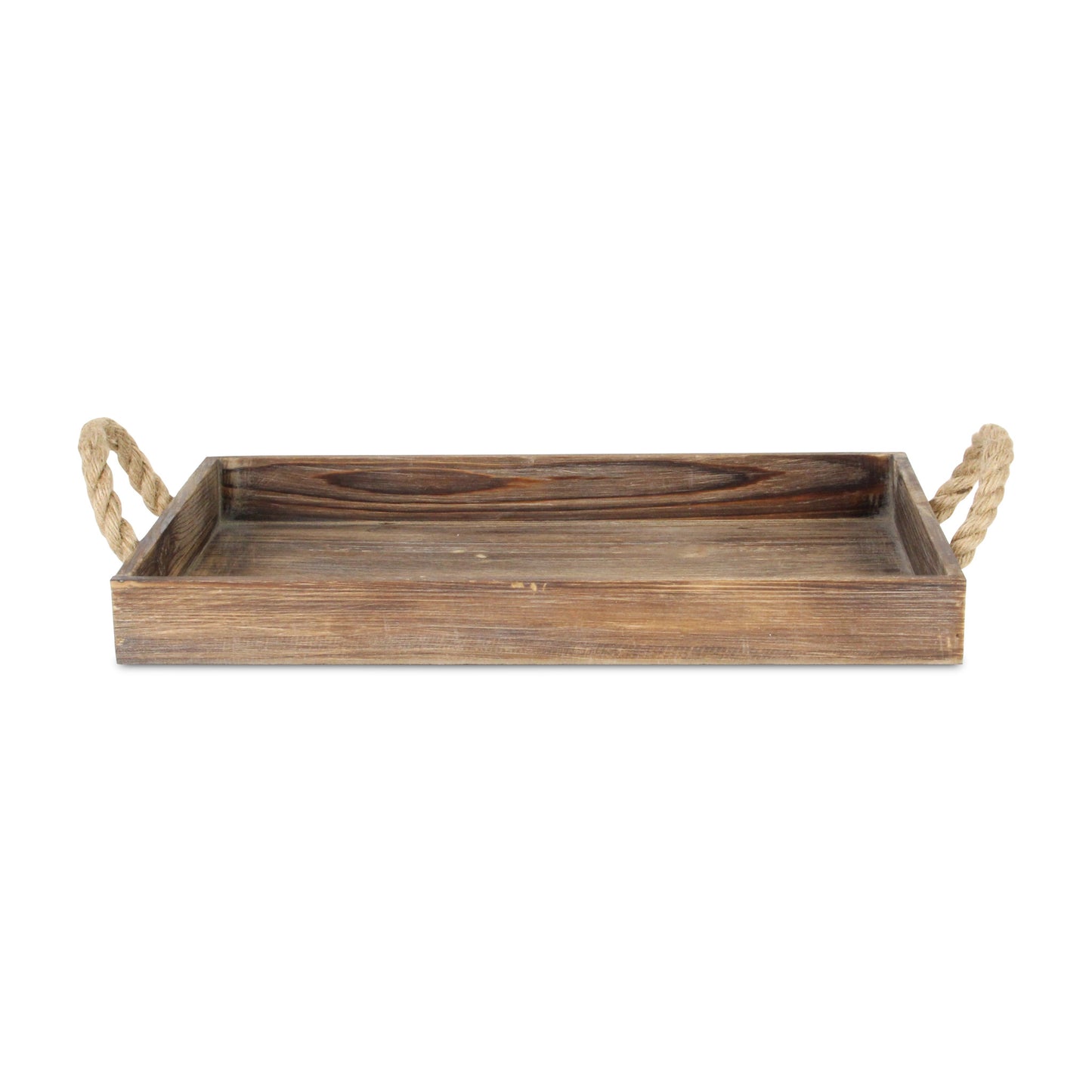 Dark Brown Wooden Tray With Rope Handles By Homeroots | Trays | Modishstore - 3