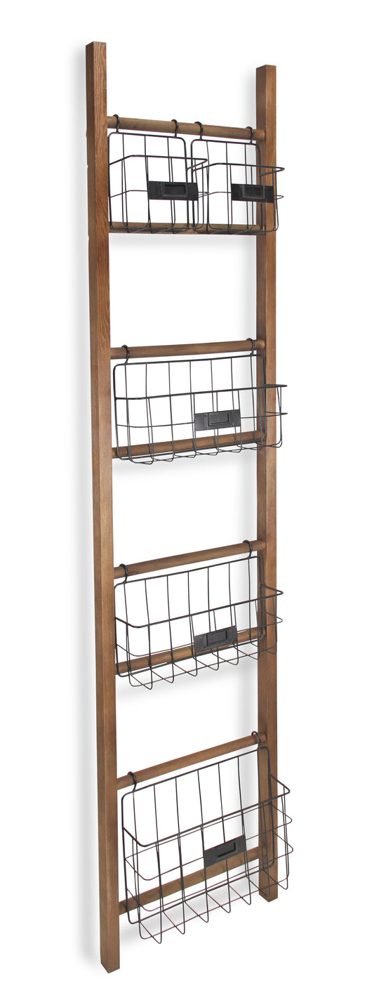 Natural Wood Storage Shelf with 5 Baskets By Homeroots | Room Dividers | Modishstore