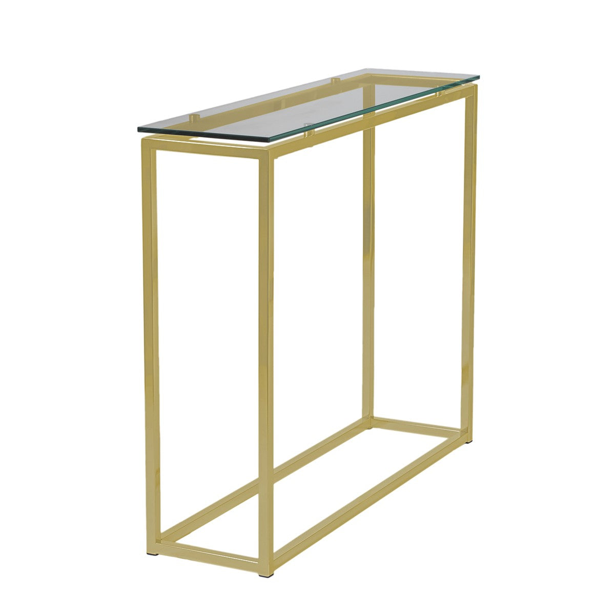 Geo Rectangle Clear Glass and Gold Console Table By Homeroots | Console Tables | Modishstore - 3