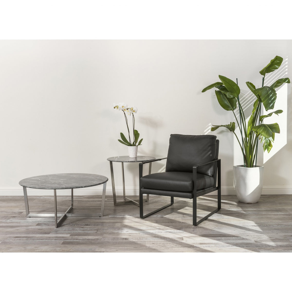 Mod Geo Chrome and Black Round Faux Marble Side Table By Homeroots | Side Tables | Modishstore - 7