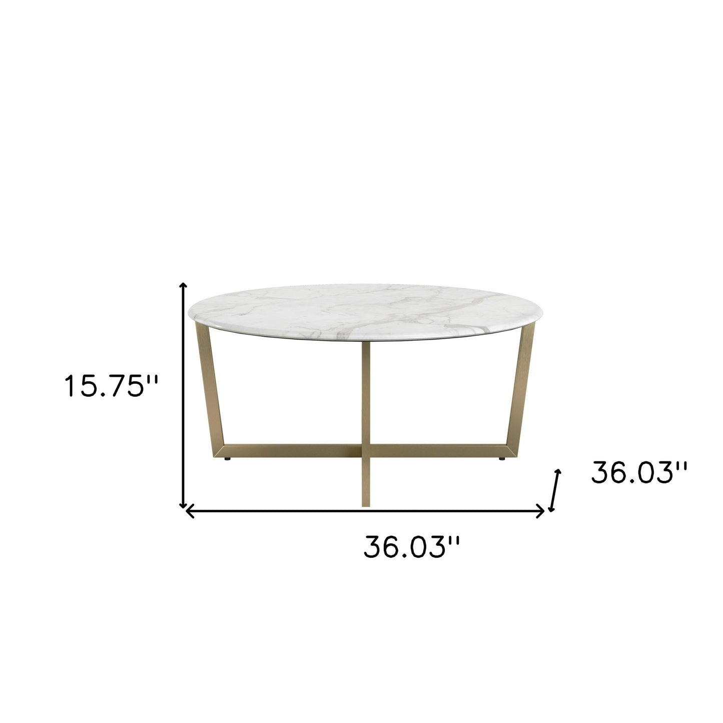 White on Gold Faux Marble Round Coffee Table By Homeroots | Coffee Tables | Modishstore - 5