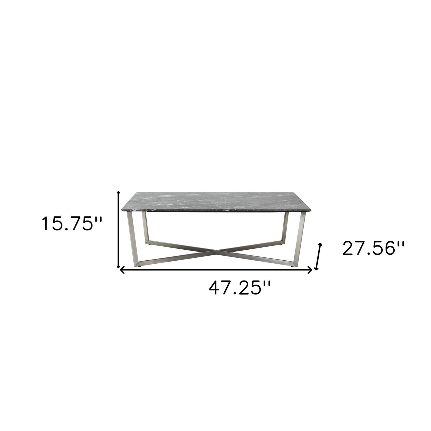 Black on Stainless Faux Marble Coffee Table By Homeroots | Coffee Tables | Modishstore - 9