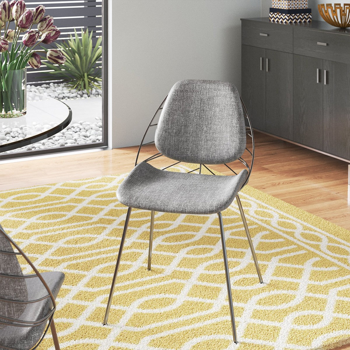 Set Of Two Leaf Dark Gray Fabric And Black Dining Chairs By Homeroots | Dining Chairs | Modishstore - 15