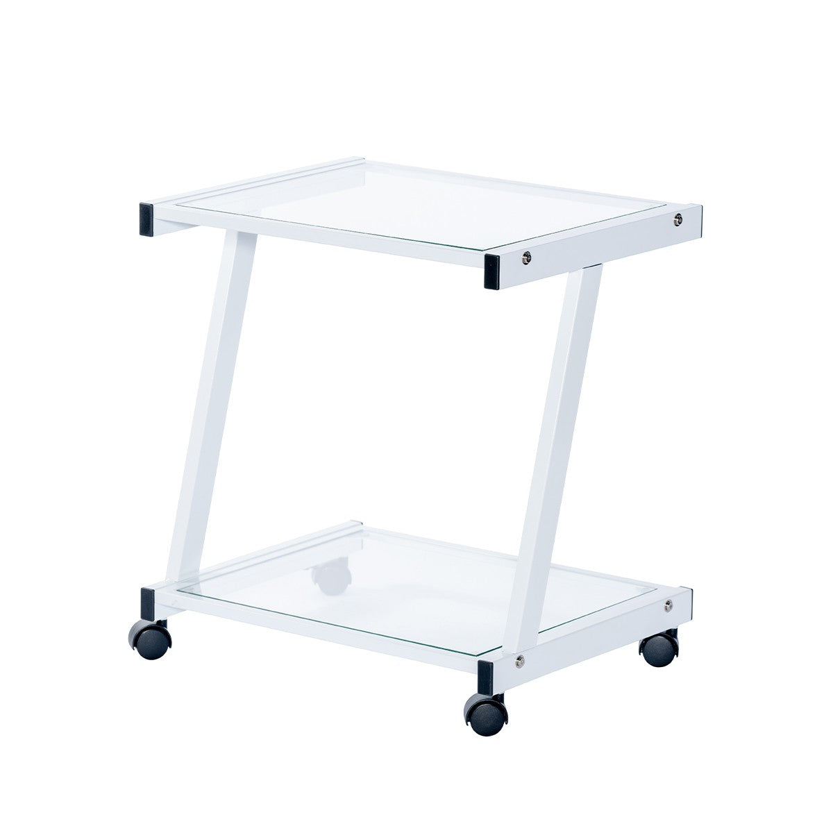 White and Clear Glass Rolling Printer Cart By Homeroots | Shelves & Shelving Units | Modishstore - 4