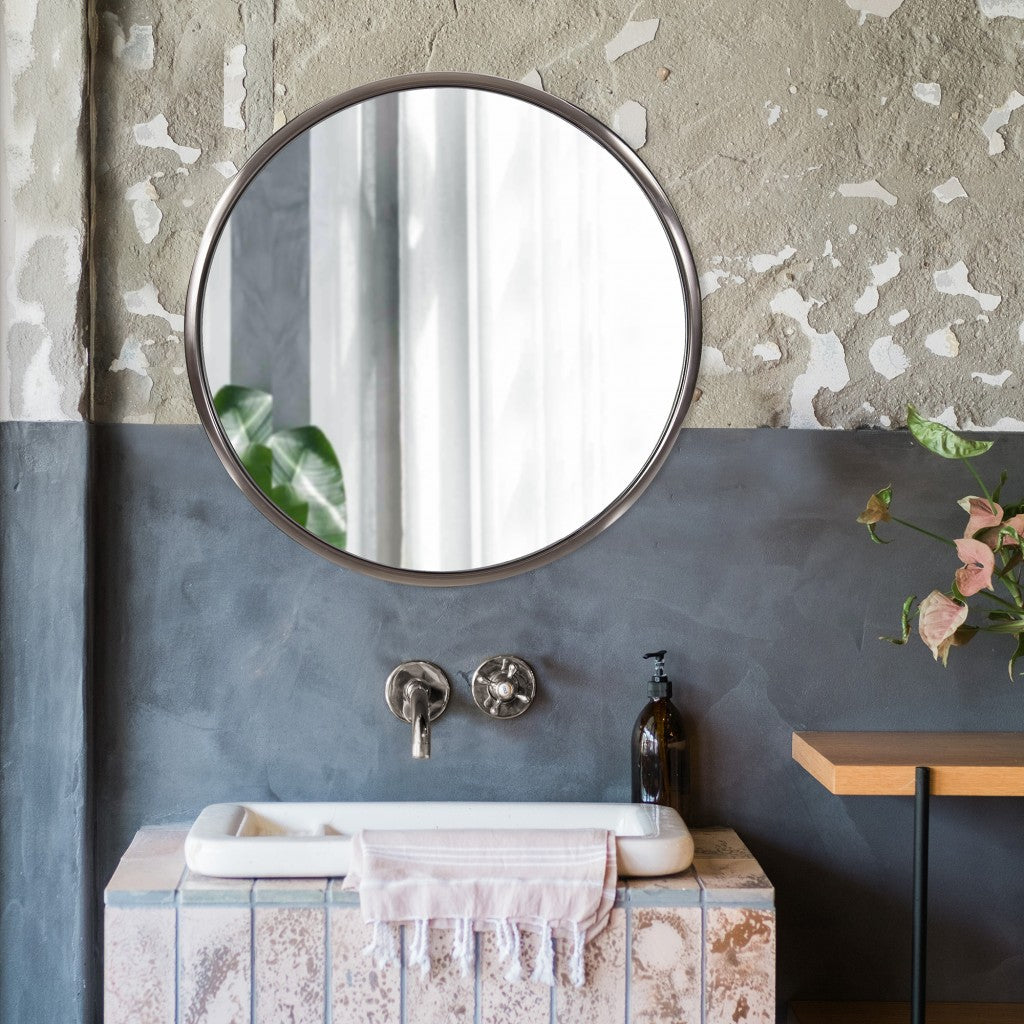 20" Antiqued Brushed Brass Round Wall Mirror By Homeroots | Mirrors | Modishstore - 10