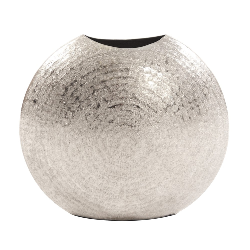 10" Hammered Silver Disc Shape Decorative Vase By Homeroots | Vases | Modishstore