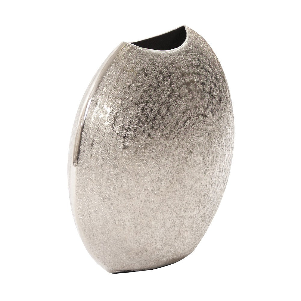 10" Hammered Silver Disc Shape Decorative Vase By Homeroots | Vases | Modishstore - 2