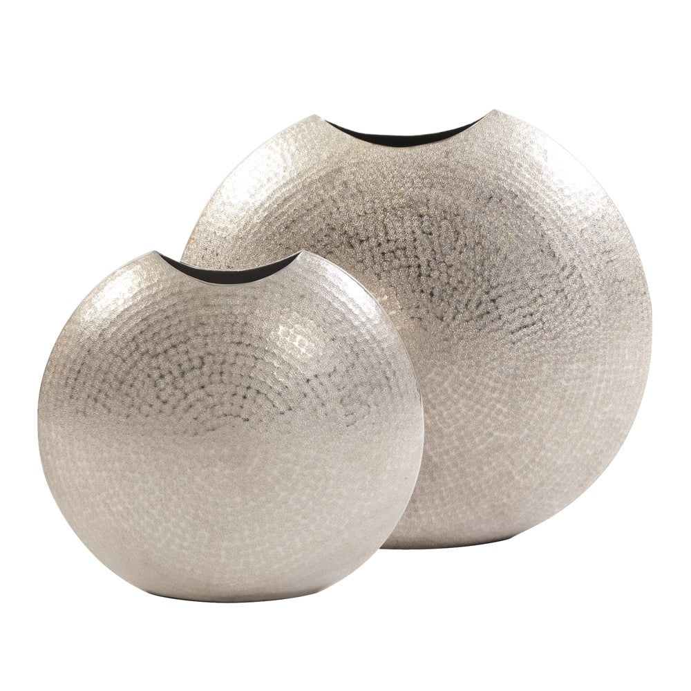 10" Hammered Silver Disc Shape Decorative Vase By Homeroots | Vases | Modishstore - 3