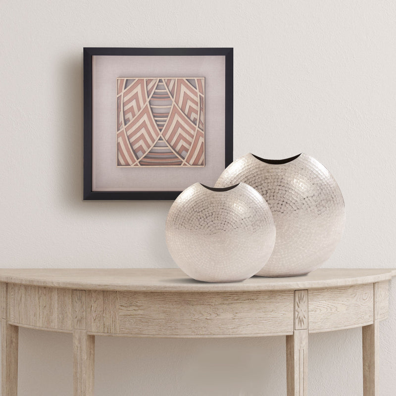10" Hammered Silver Disc Shape Decorative Vase By Homeroots | Vases | Modishstore - 5