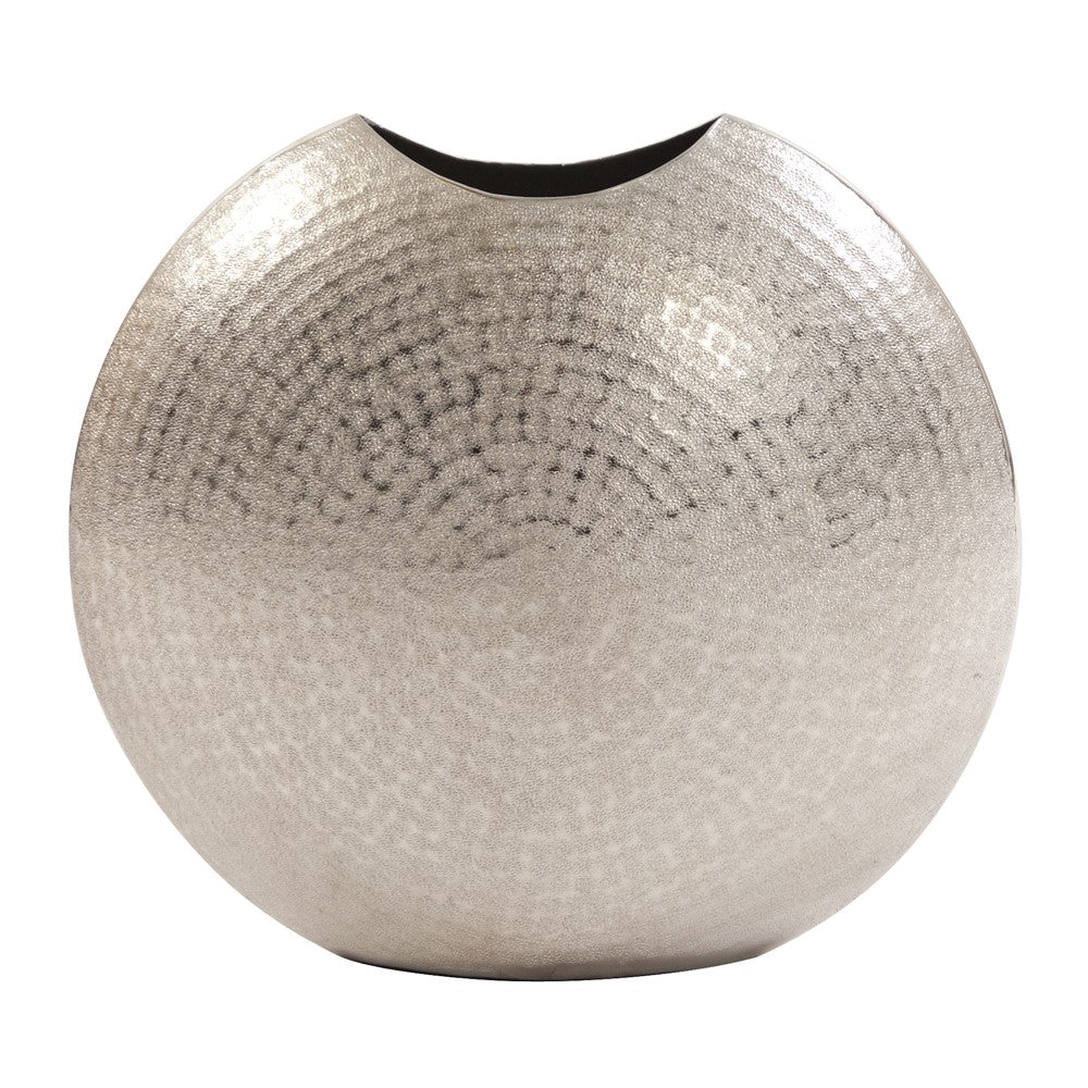 14" Hammered Silver Disc Shape Decorative Vase By Homeroots | Vases | Modishstore
