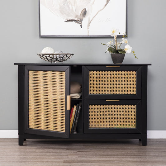 Black And Cane Bamboo Accent Storage Cabinet By Homeroots | Cabinets | Modishstore