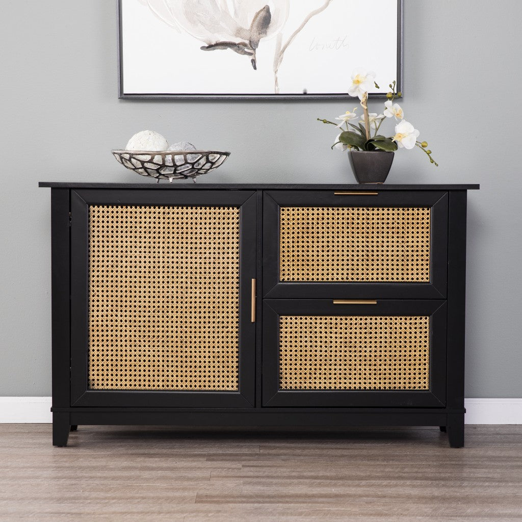 Black And Cane Bamboo Accent Storage Cabinet By Homeroots | Cabinets | Modishstore - 3