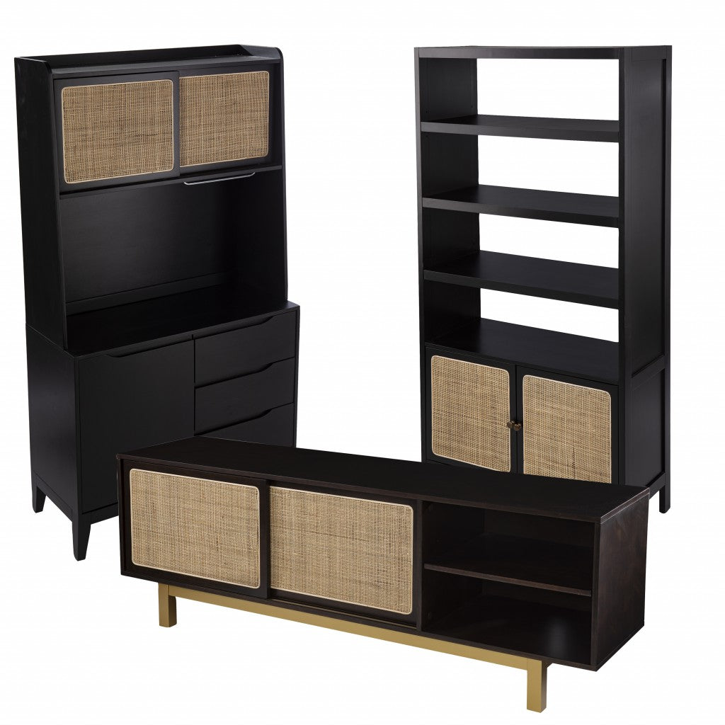 Rustic Black And Light Bamboo Tall Buffet Cabinet By Homeroots | Sideboards | Modishstore - 9