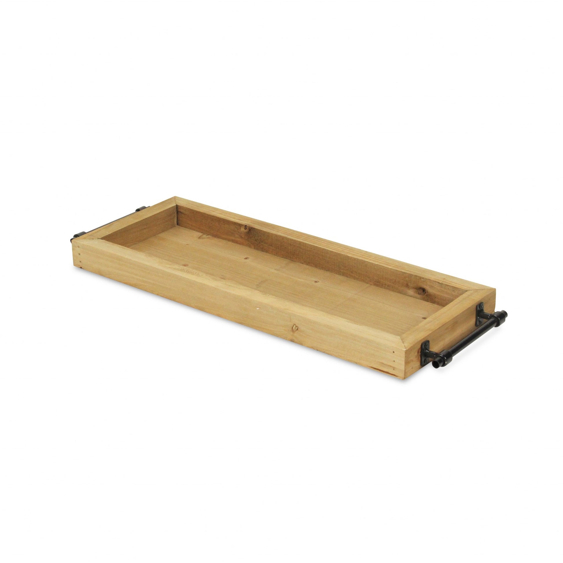 Long Wood Tray With Metal Handles By Homeroots | Trays | Modishstore - 2