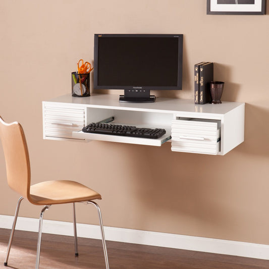 White Wall Mount Desk with Drawers By Homeroots | Desks | Modishstore