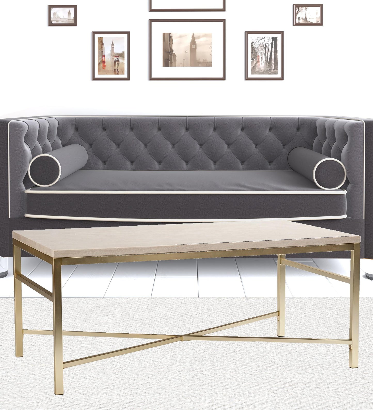 42" Off White Manufactured Wood And Metal Rectangular Coffee Table By Homeroots | Coffee Tables | Modishstore - 7