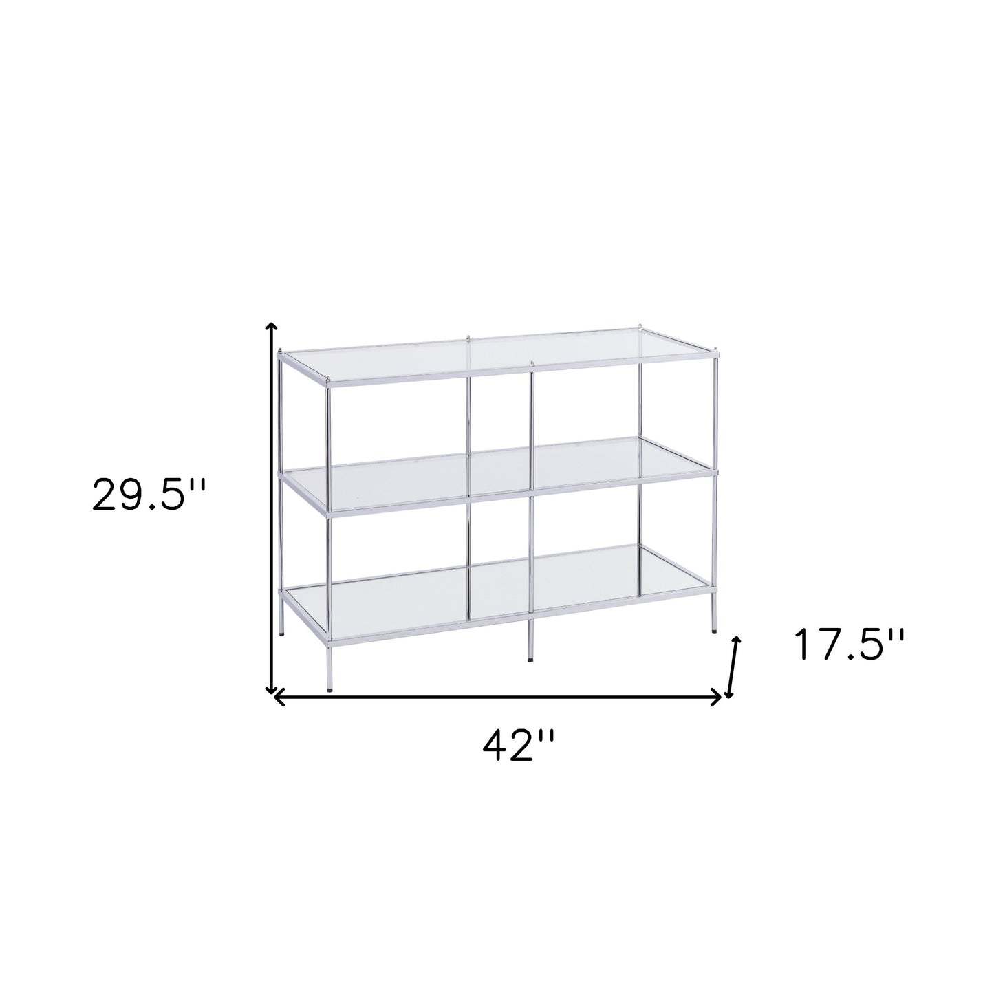 42" Clear and Silver Glass Mirrored Floor Shelf Console Table With Storage By Homeroots | Console Tables | Modishstore - 9
