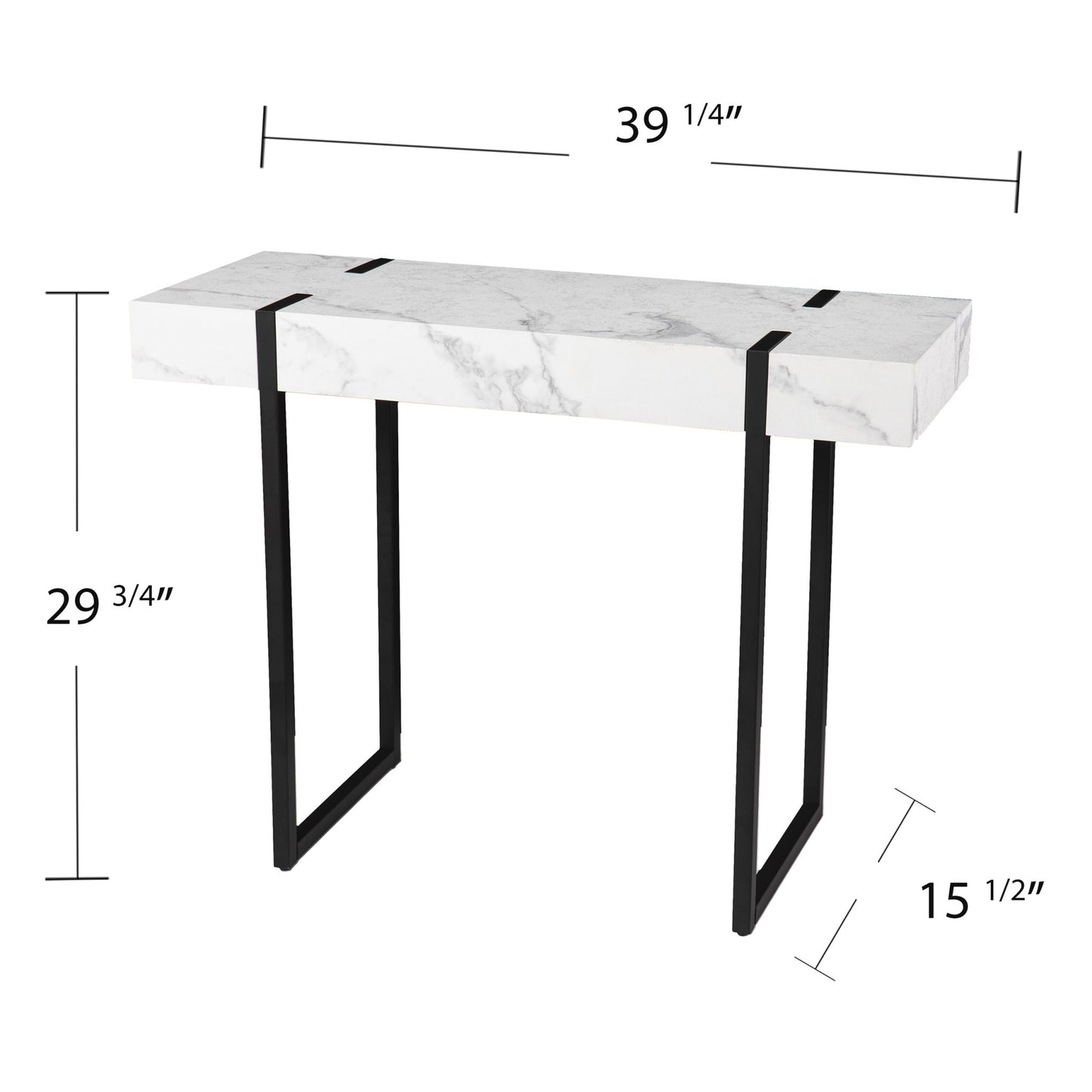39" White and Black Faux Marble Sled Console Table By Homeroots | Console Tables | Modishstore - 8