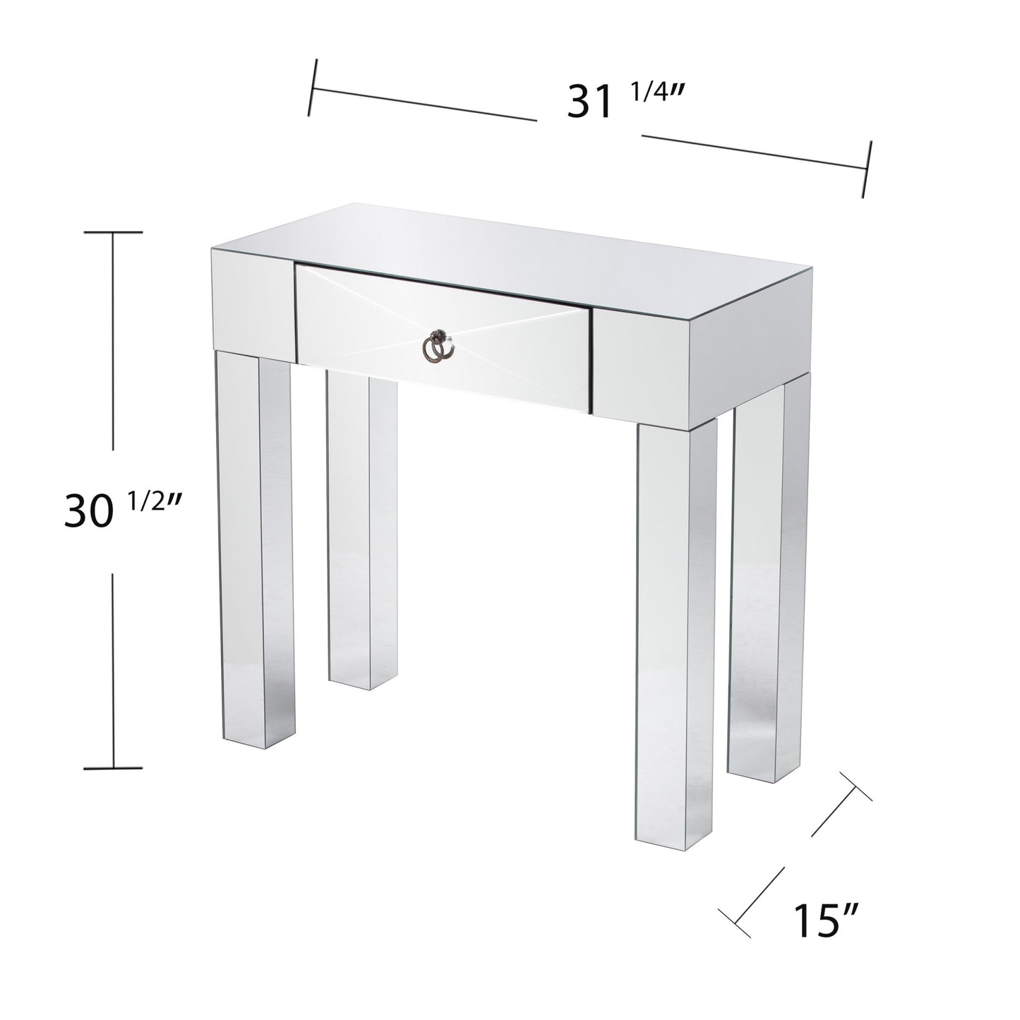 31" Silver Mirrored Glass Console Table With Storage By Homeroots | Console Tables | Modishstore - 9