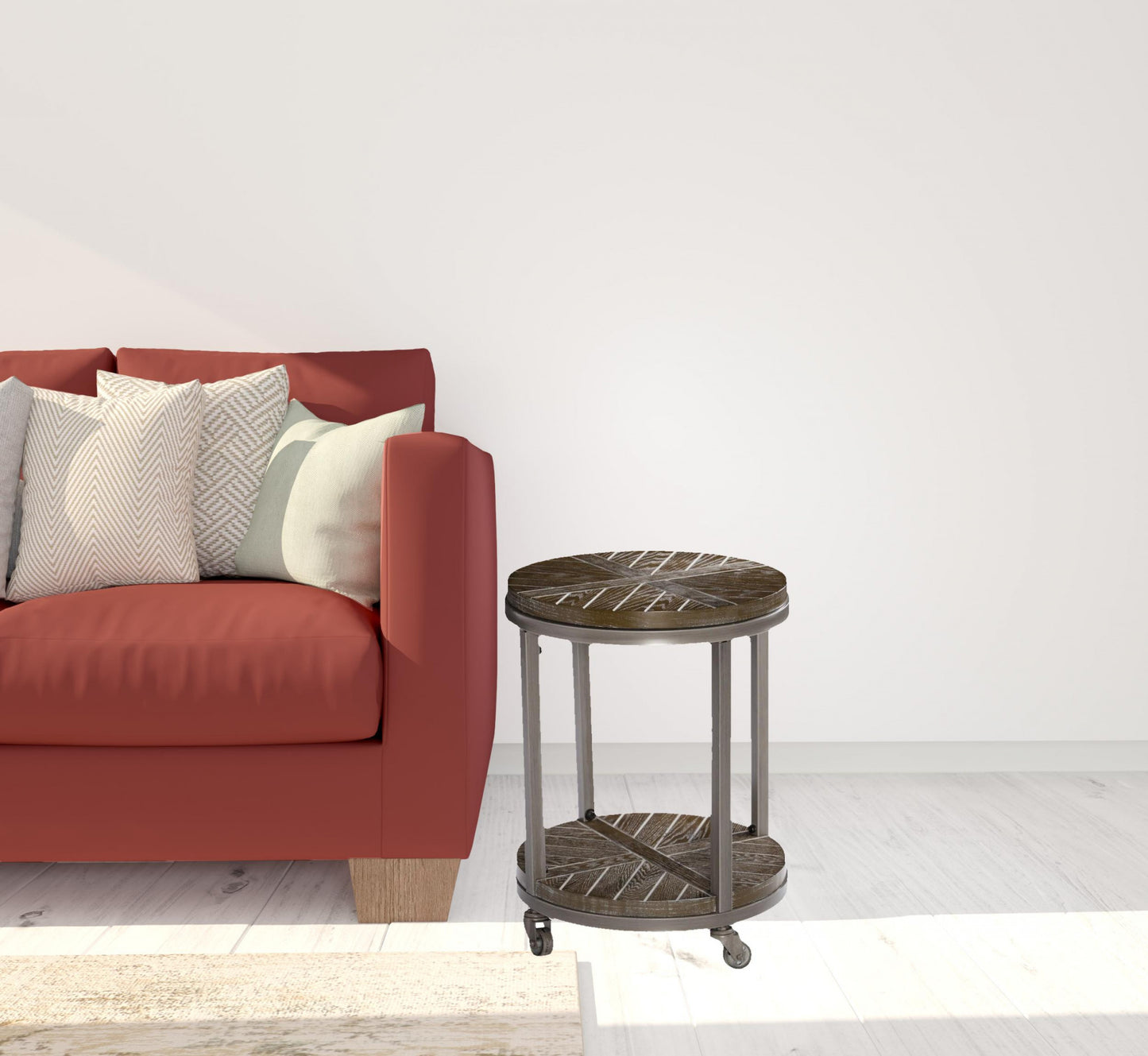 24" Brown Manufactured Wood And Iron Round End Table With Shelf By Homeroots | End Tables | Modishstore - 7