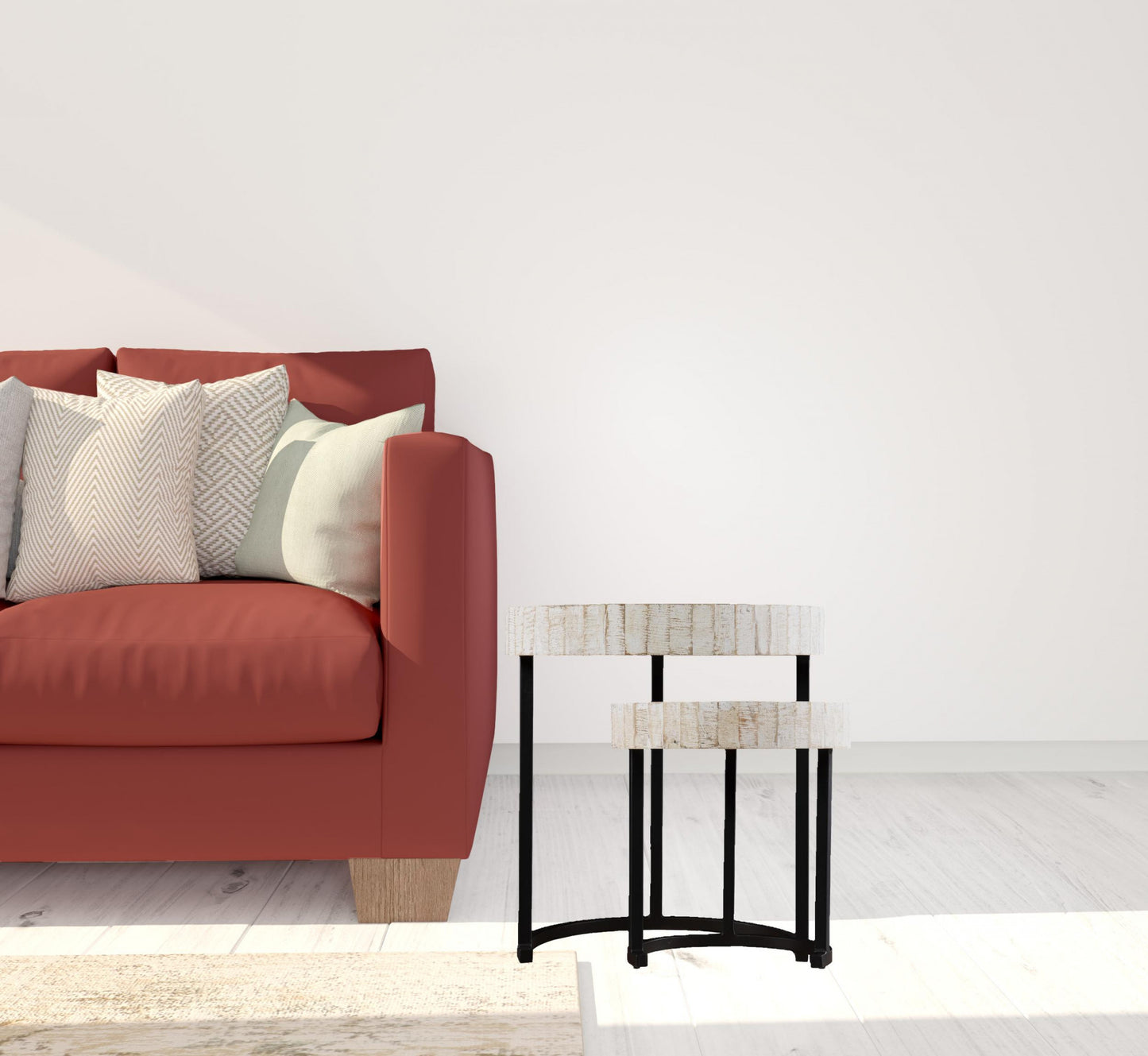 Set Of Two 21" White Solid Wood And Iron Round Nested Tables By Homeroots | End Tables | Modishstore - 7