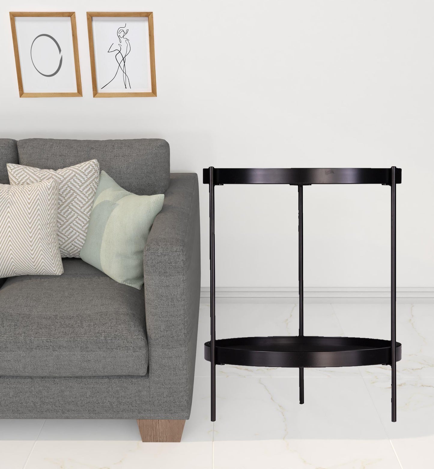 24" Black Manufactured Wood And Iron Round End Table With Shelf By Homeroots | End Tables | Modishstore - 7