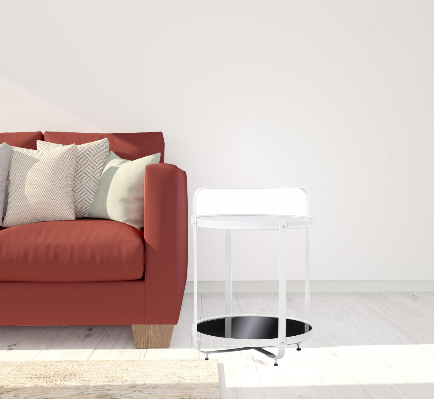 27" White Glass And Iron Round End Table With Shelf By Homeroots | End Tables | Modishstore - 7