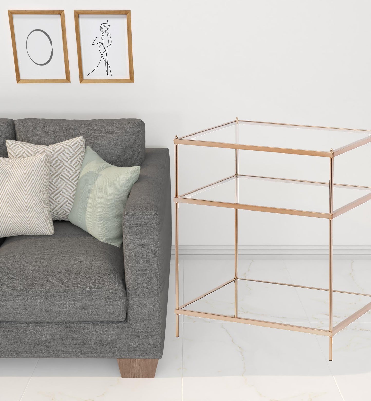 27" Gold Glass And Iron Square Mirrored End Table With Shelf By Homeroots | End Tables | Modishstore - 6