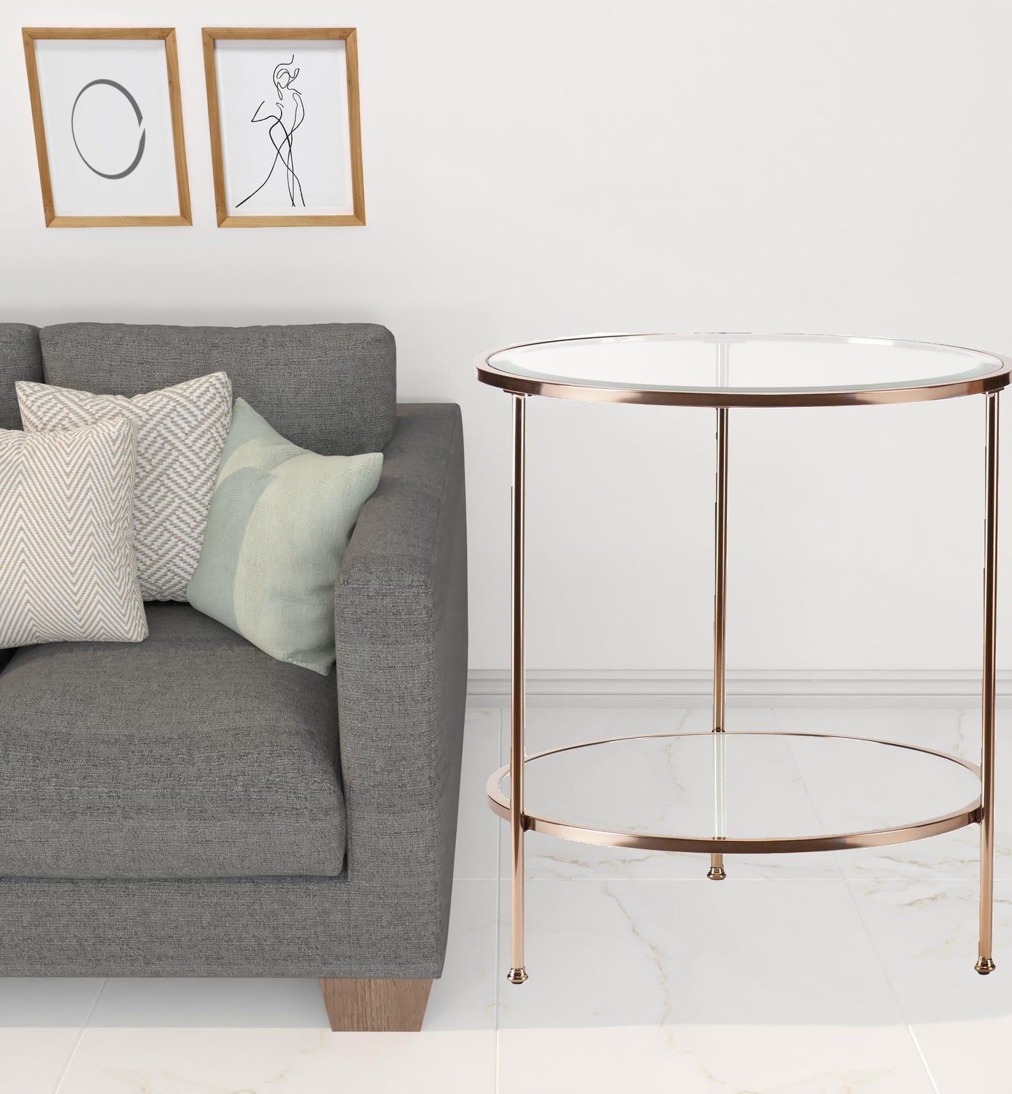 26" Gold Glass And Iron Round End Table With Shelf By Homeroots | End Tables | Modishstore - 6