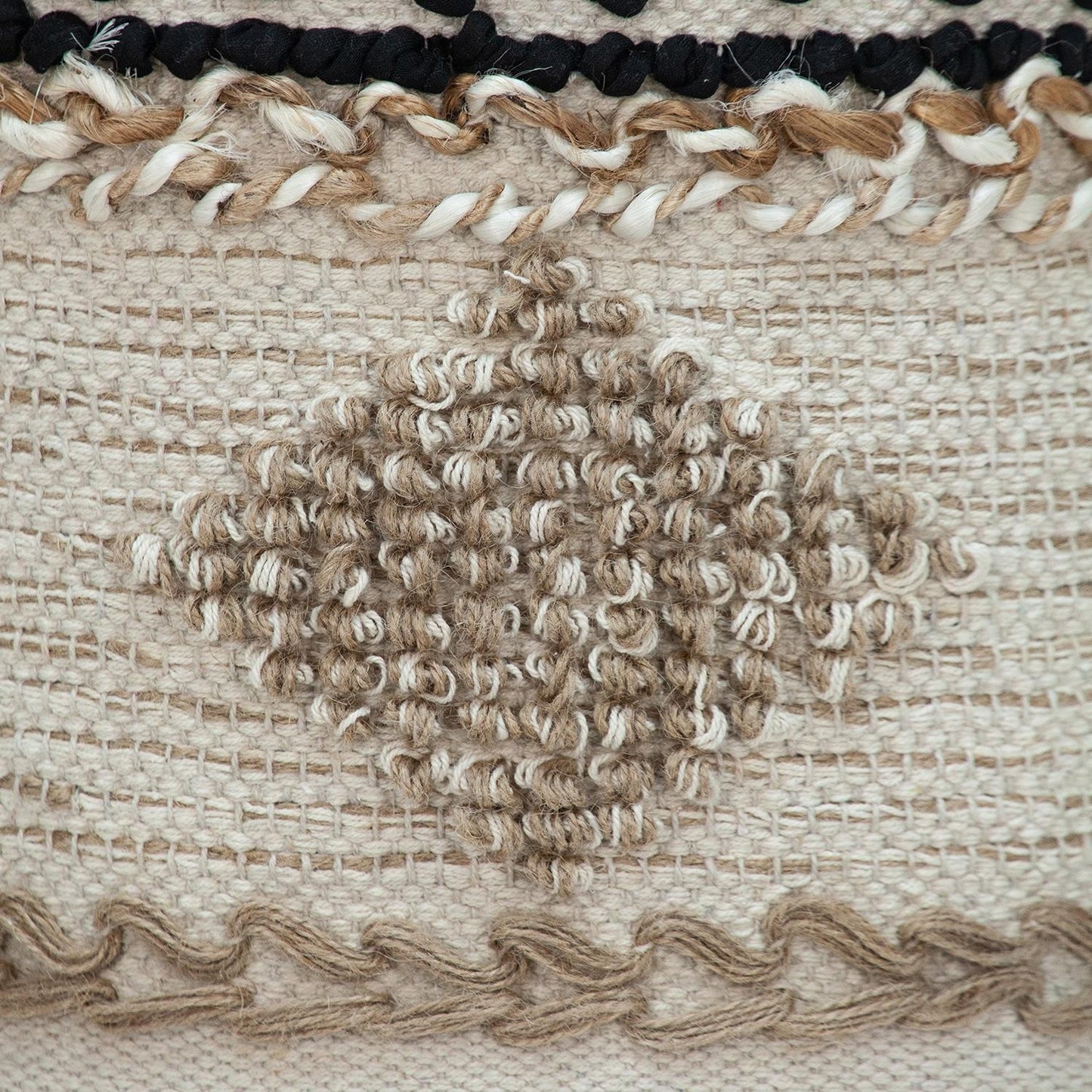 Boho Beige and Black Cotton Jute Stool By Homeroots | Stools | Modishstore - 5