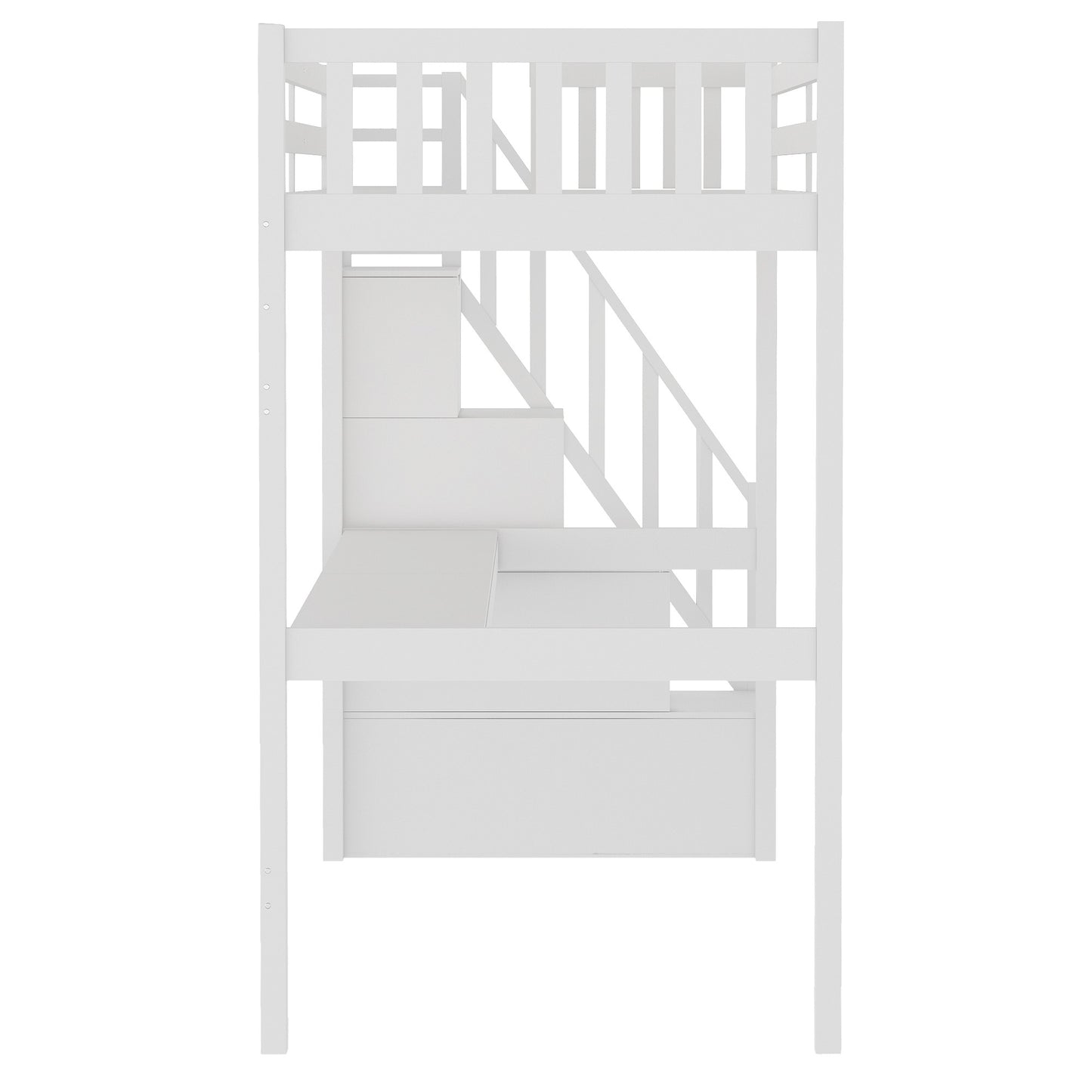 White Twin Size Loft Bed With Built In Desk And Stairway By Homeroots | Beds | Modishstore - 9
