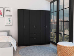 Black and White Tall Six Door Closet Wardrobe Center By Homeroots