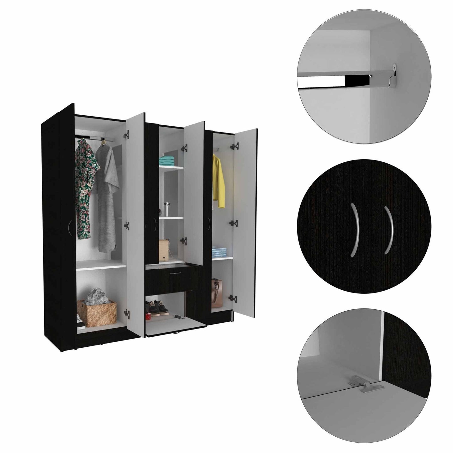 Black and White Tall Six Door Closet Wardrobe Center By Homeroots | Armoires & Wardrobes | Modishstore - 4