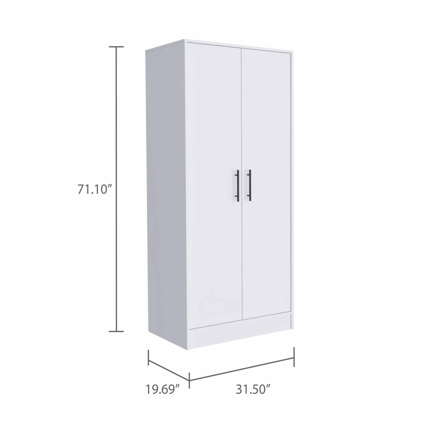 71" White Tall Two Door Closet By Homeroots | Armoires & Wardrobes | Modishstore - 3