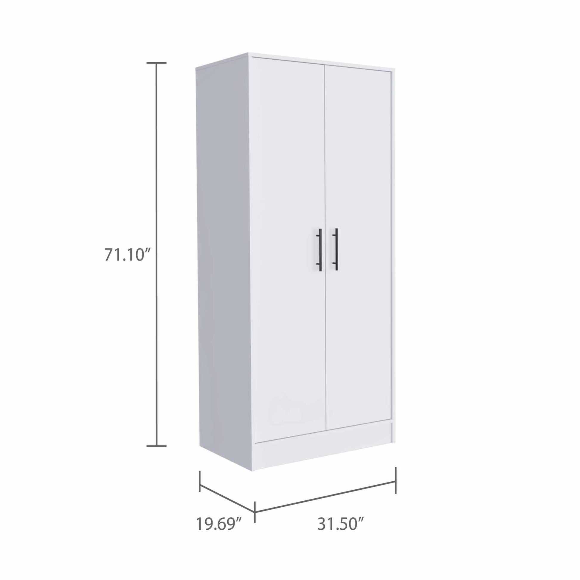 71" White Tall Two Door Closet By Homeroots | Armoires & Wardrobes | Modishstore - 3