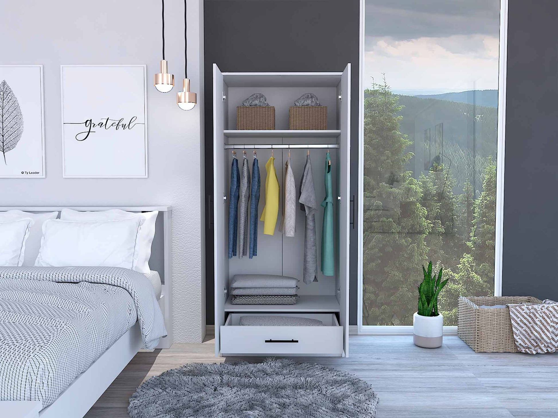71" White Tall Two Door Closet By Homeroots | Armoires & Wardrobes | Modishstore - 4