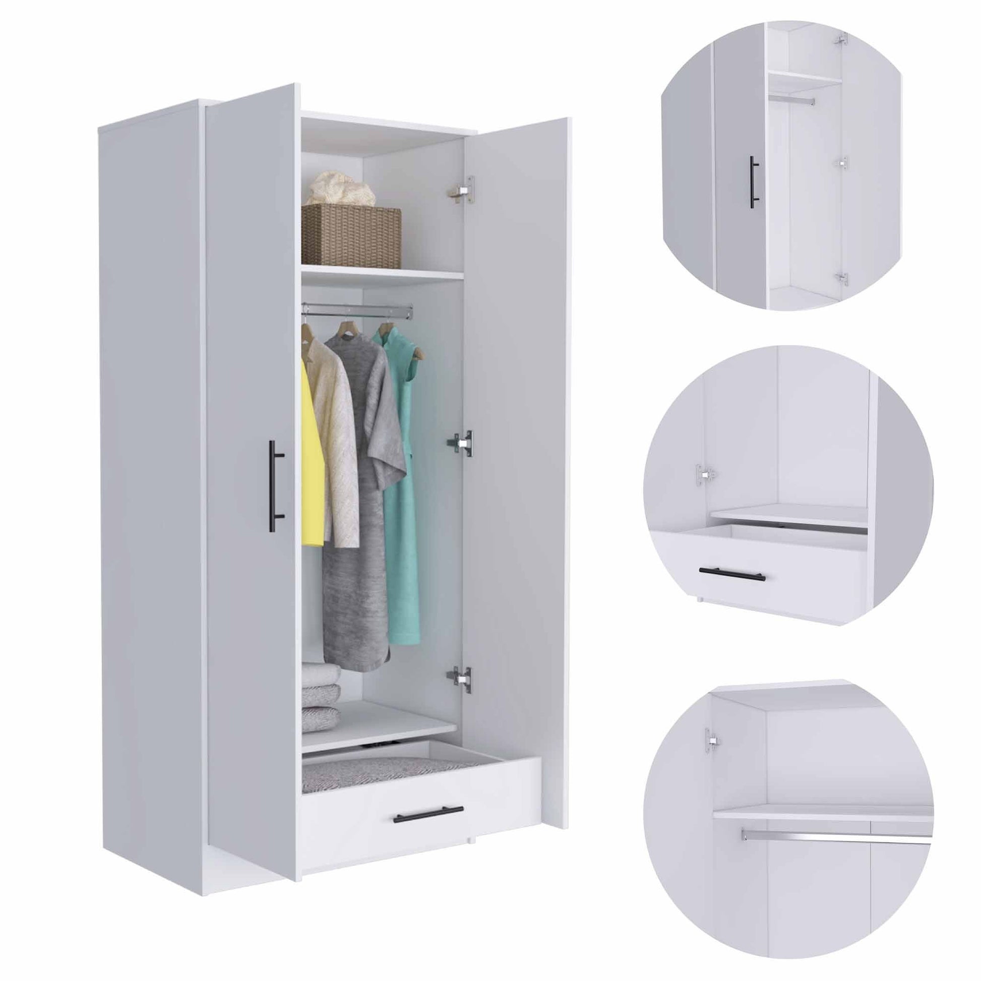 71" White Tall Two Door Closet By Homeroots | Armoires & Wardrobes | Modishstore - 6