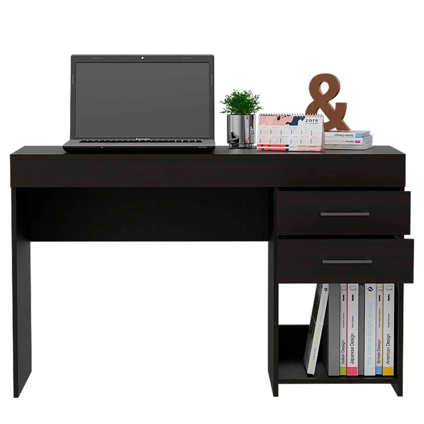 Deon Black Two Drawer Computer Desk By Homeroots | Desks | Modishstore - 5