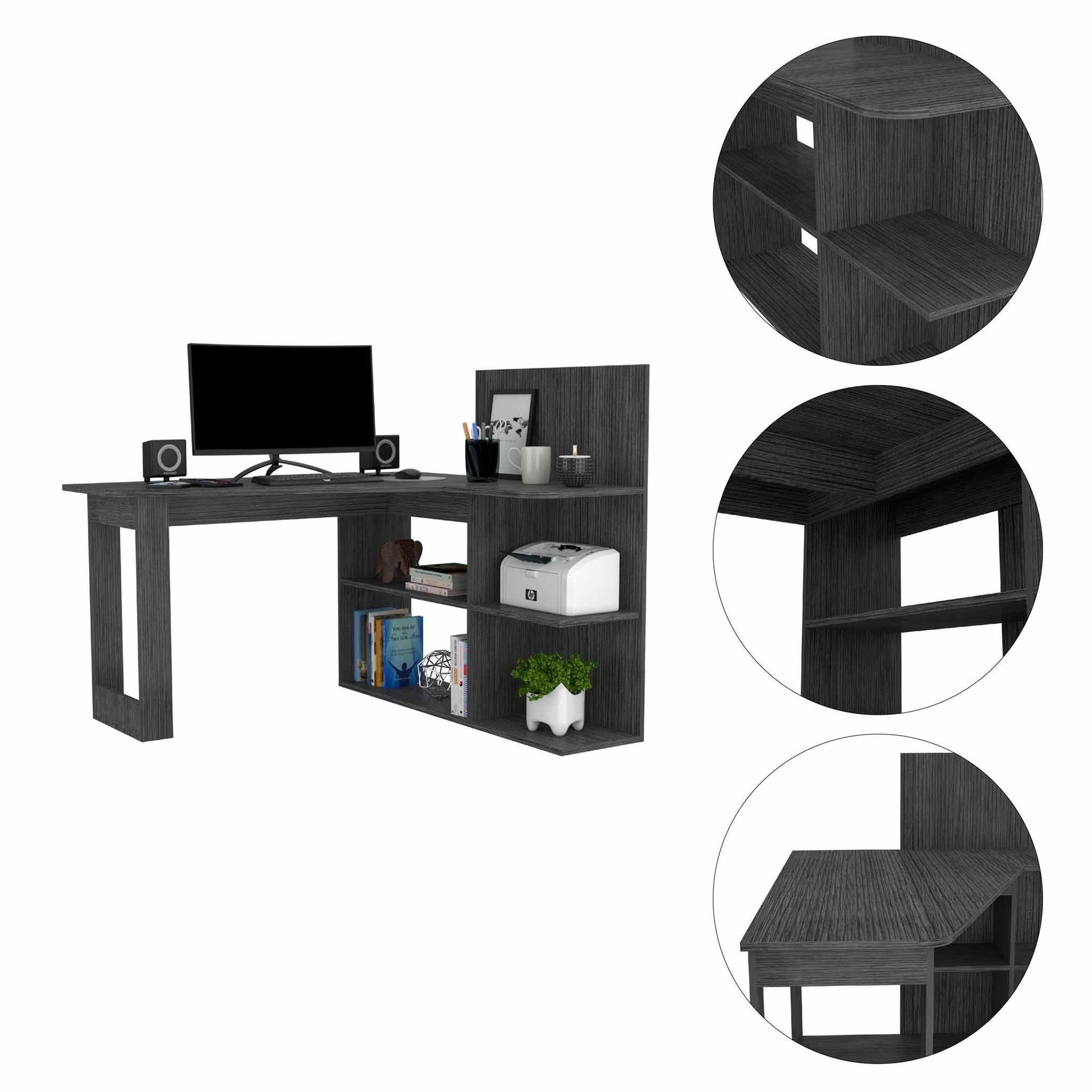 Marek Gray Oak L Shaped Computer Desk By Homeroots | Desks | Modishstore - 3