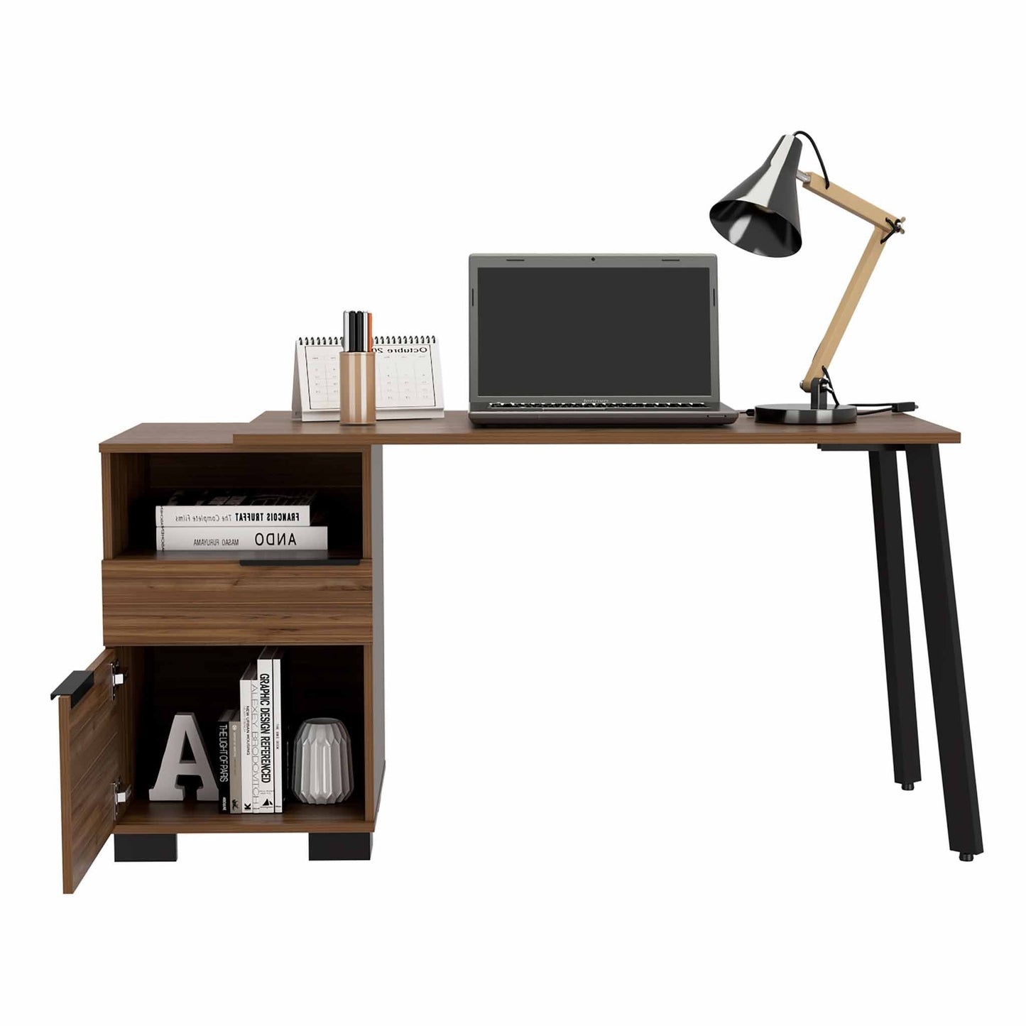Contempo Flair Mahogany and Black Office Desk By Homeroots | Desks | Modishstore - 5