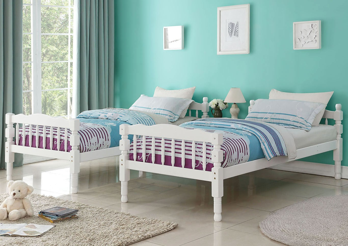 White Twin Over Twin Classic Bunk Bed By Homeroots | Beds | Modishstore - 4