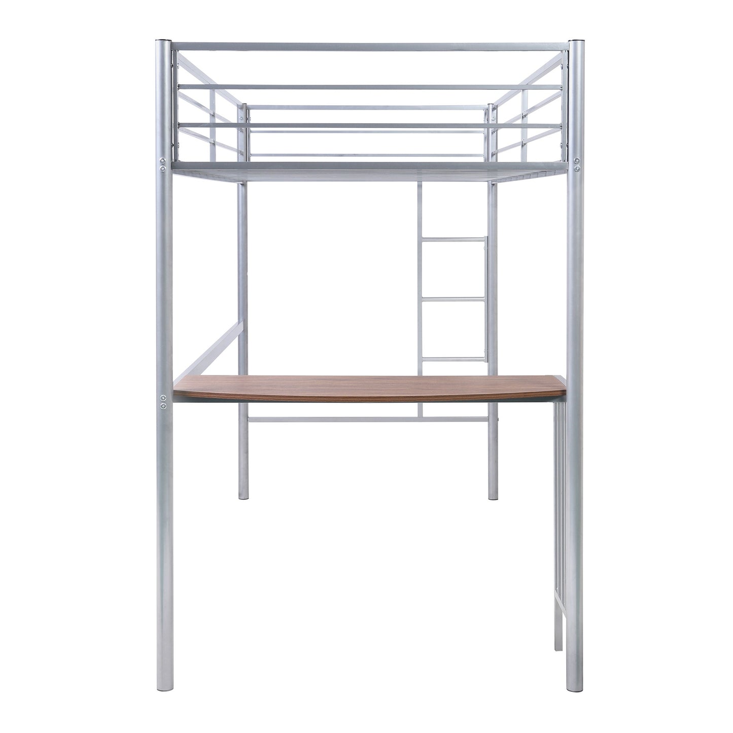 Silver Metal Twin Size Loft Bed With Desk By Homeroots | Beds | Modishstore - 9