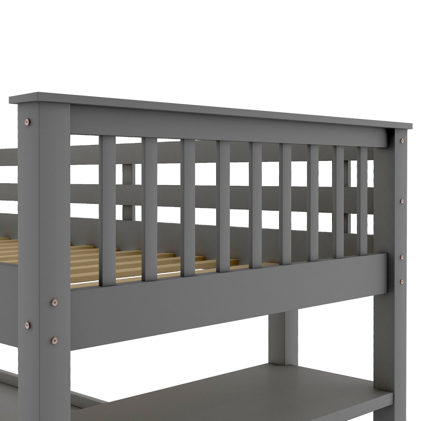 Gray Twin Size Wood Loft Bed With Storage Shelves And Desk By Homeroots | Beds | Modishstore - 9