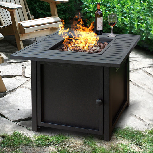 30" Brown Square Slat Top Fire Pit Table with Lid By Homeroots | FIRE PITS | Modishstore - 3