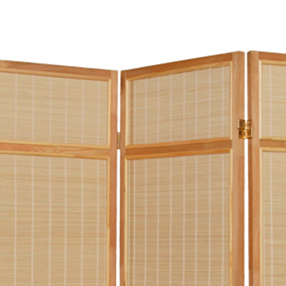 Natural Brown Bamboo Three Panel Room Divider Screen By Homeroots | Room Dividers | Modishstore - 5