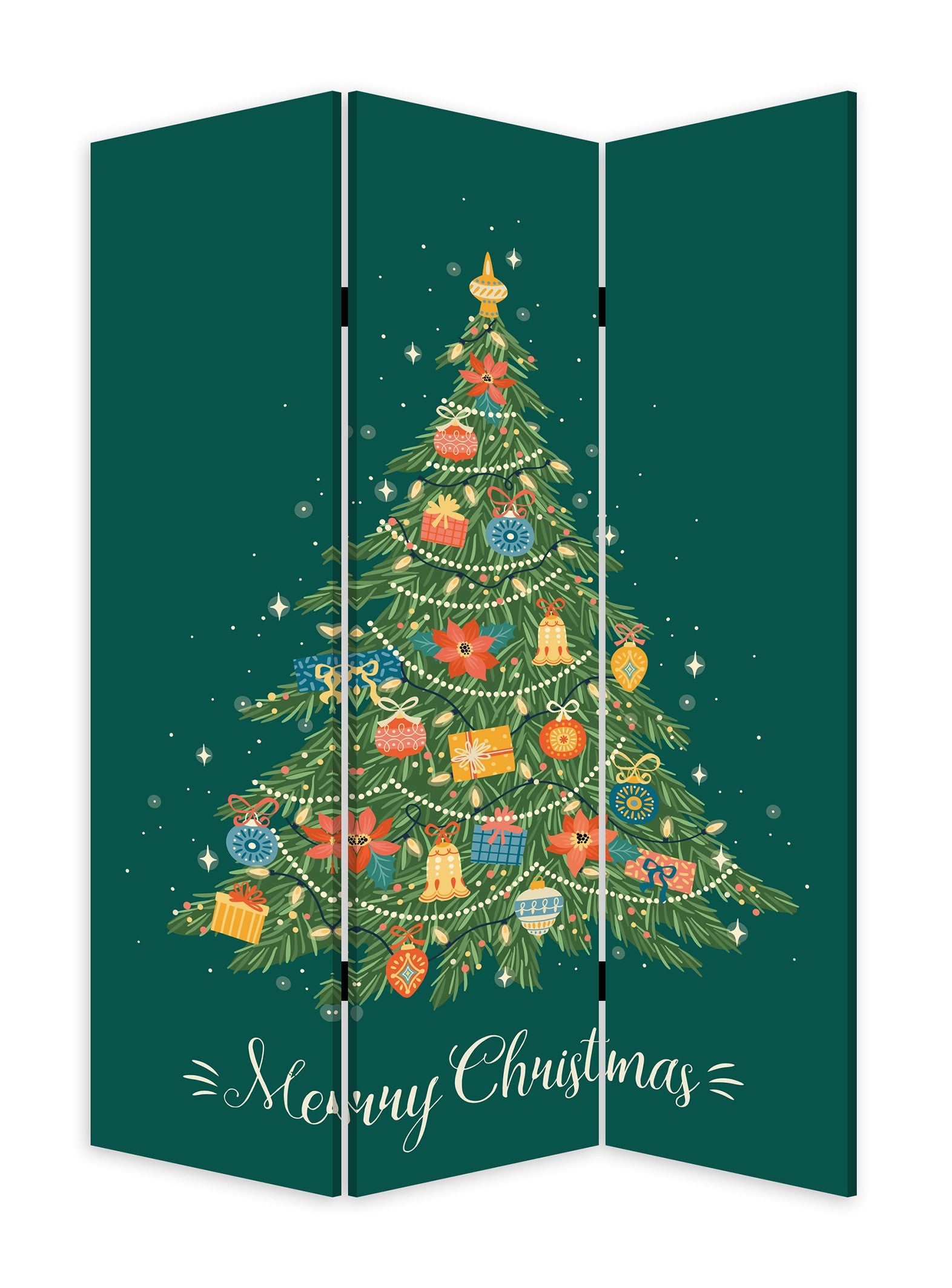 Festive Merry Christmas Three Panel Room Divider Screen By Homeroots | Room Dividers | Modishstore