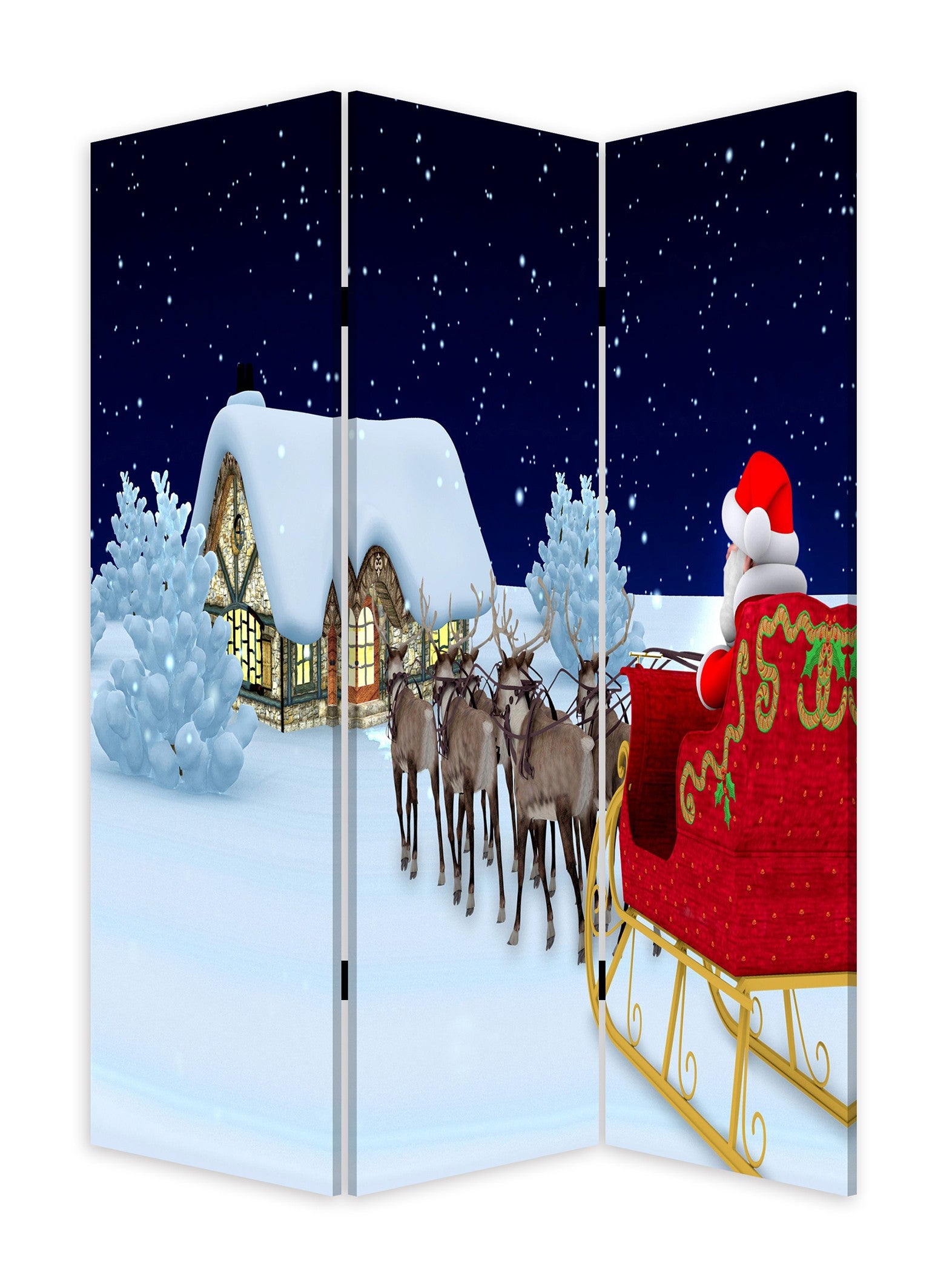 Festive Merry Christmas Three Panel Room Divider Screen By Homeroots | Room Dividers | Modishstore - 2