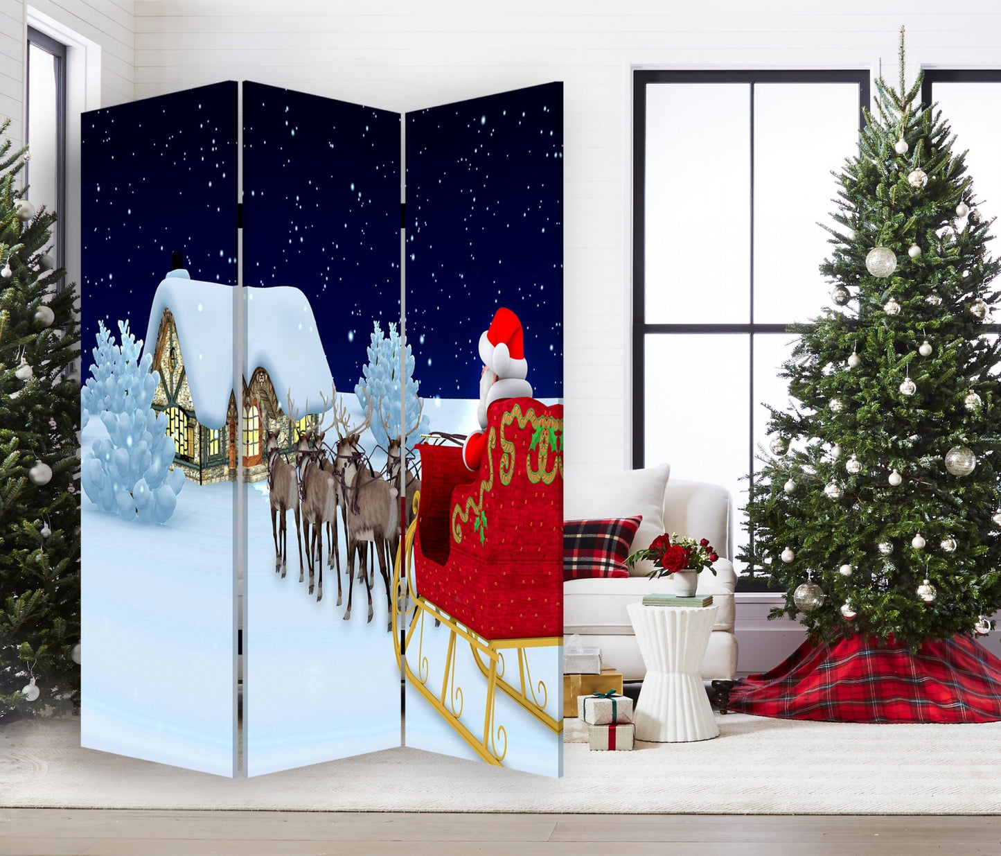Festive Merry Christmas Three Panel Room Divider Screen By Homeroots | Room Dividers | Modishstore - 5