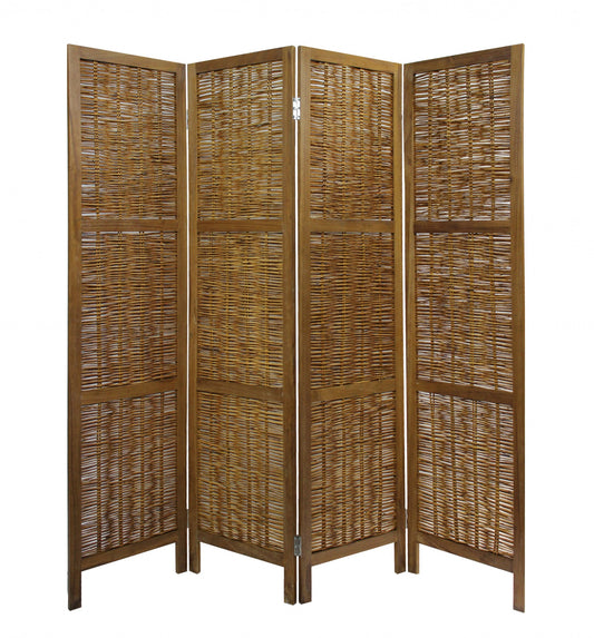 Brown Willow Four Panel Room Divider Screen By Homeroots | Room Dividers | Modishstore